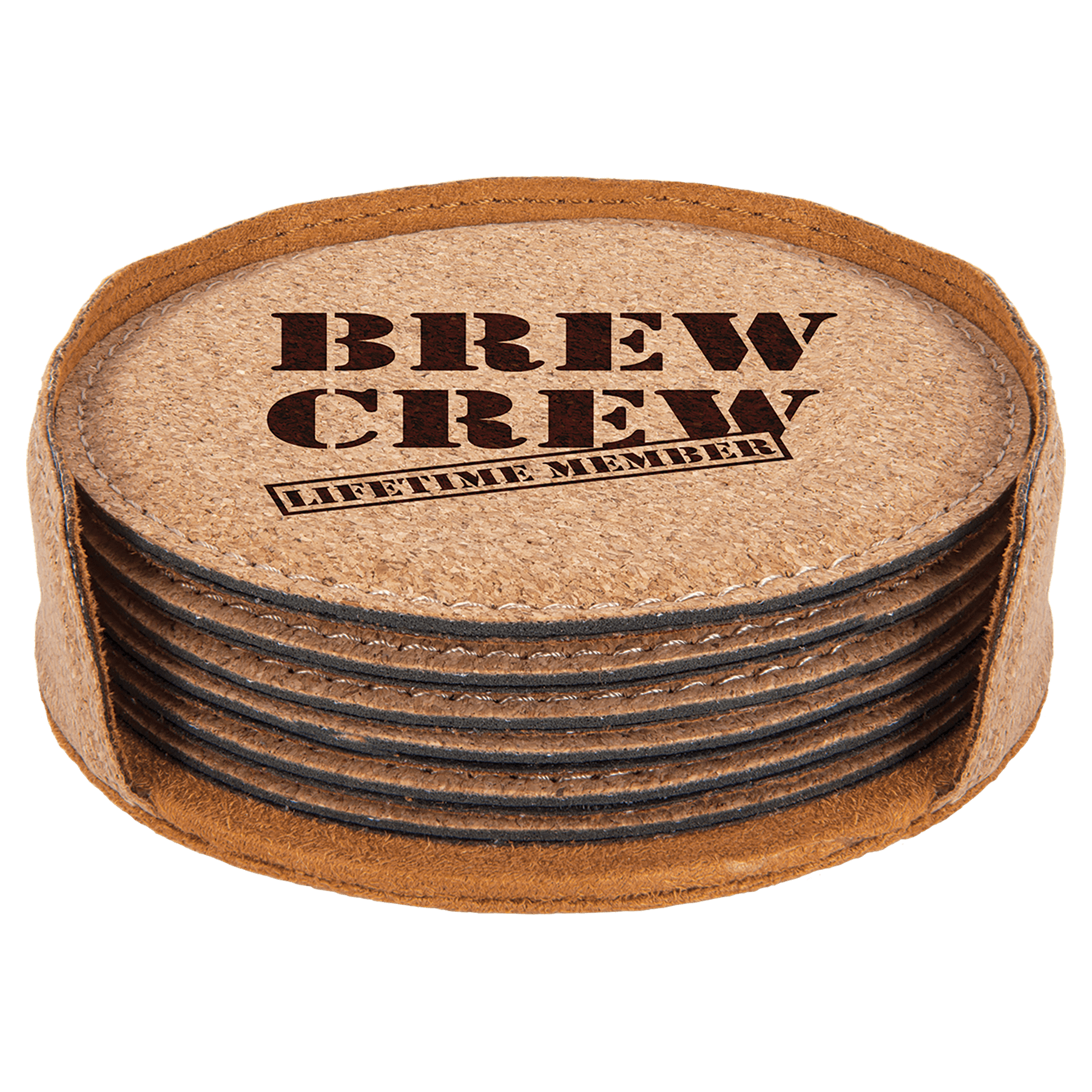 4" Dark Brown Round Laserable Leatherette 6-Coaster Set